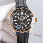 Best replica Omega Seamaster Rose Gold Case Swiss Automatic Mechanical Rubber Strap Watch 